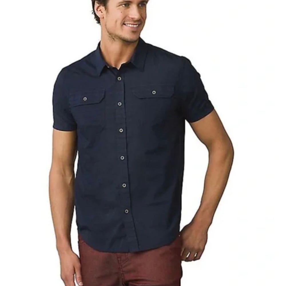 NEW Prana Men's Cayman Shirt XS Nautical Blue Short Sleeve Button Up NWT